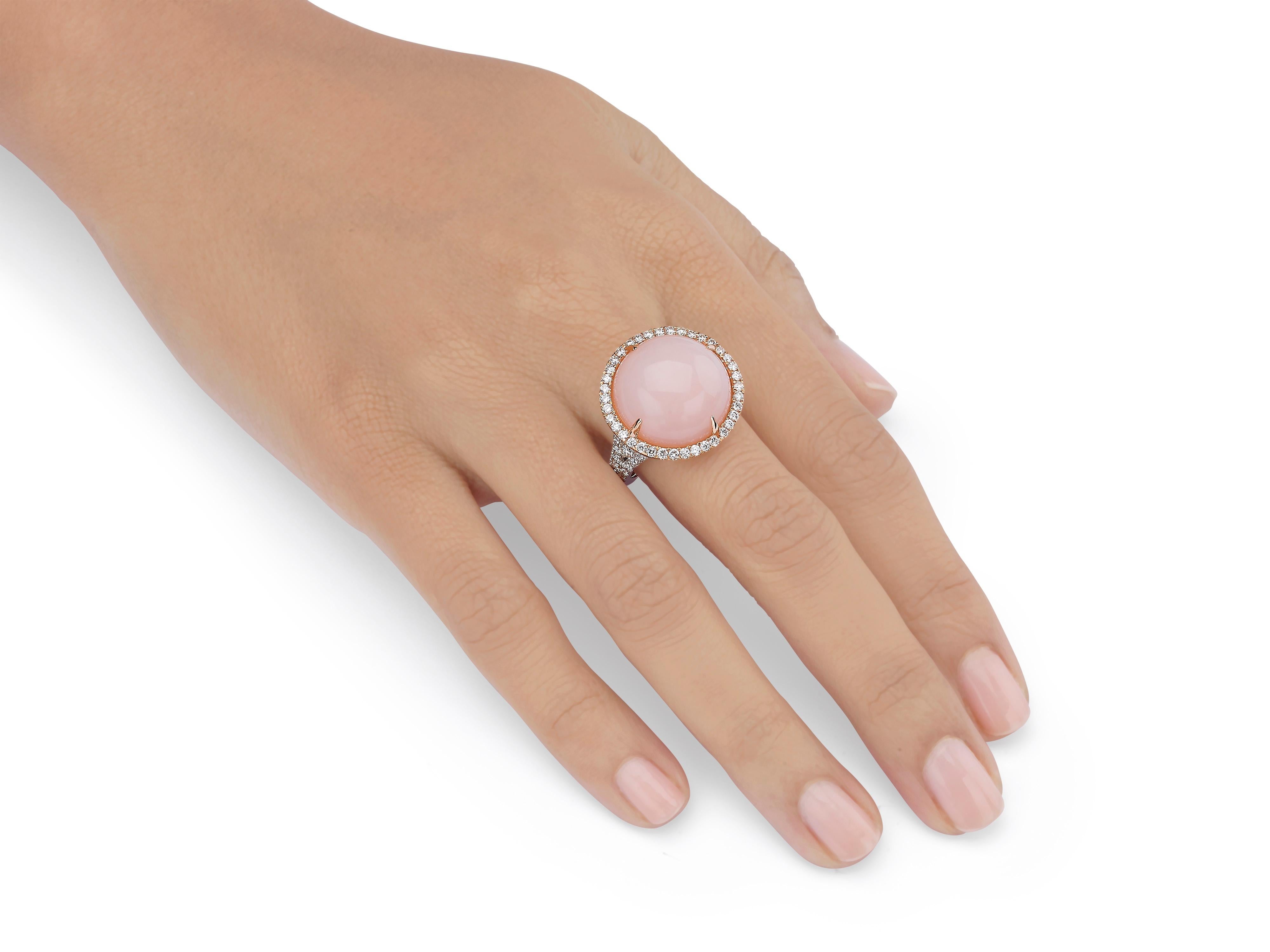 15.03 Carat Pink Opal and Diamond 18 Karat Rose and White Gold Cocktail Ring In New Condition In Hong Kong, Kowloon