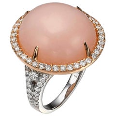 15.03 Carat Pink Opal and Diamond 18 Karat Rose and White Gold Cocktail Ring