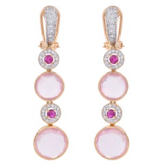 15.03 Carat Rose Quartz Ruby And Diamond 18 Karat Yellow Gold Dangle Earrings