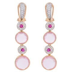 15.03 Carat Rose Quartz Ruby And Diamond 18 Karat Yellow Gold Dangle Earrings