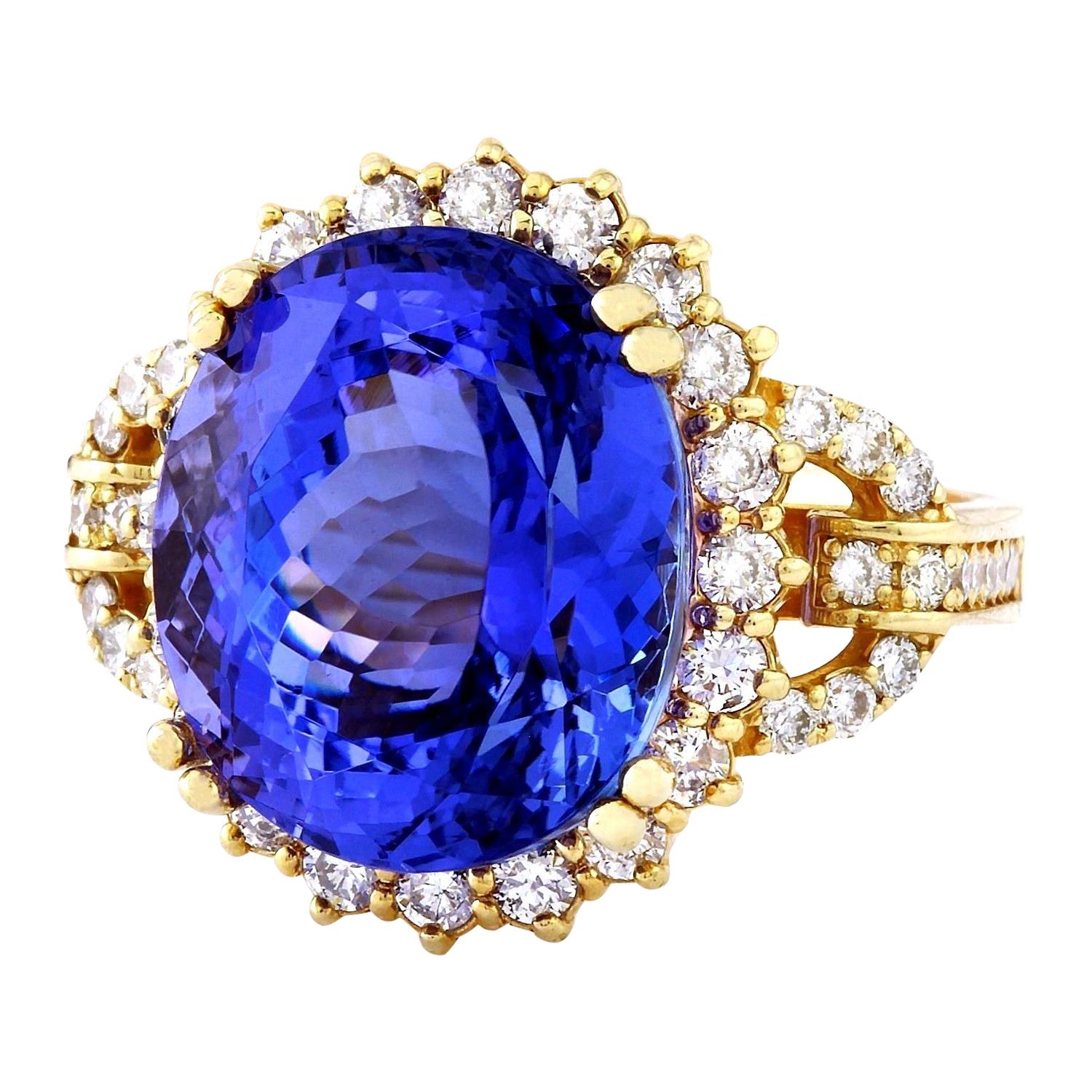 15.03 Carat  Tanzanite 14K Solid Yellow Gold Diamond Ring
Item Type: Ring
Item Style: Cocktail
Material: 14K Yellow Gold
Mainstone: Tanzanite
Stone Color: Blue
Stone Weight: 13.28 Carat
Stone Shape: Oval
Stone Quantity: 1
Stone Dimensions: