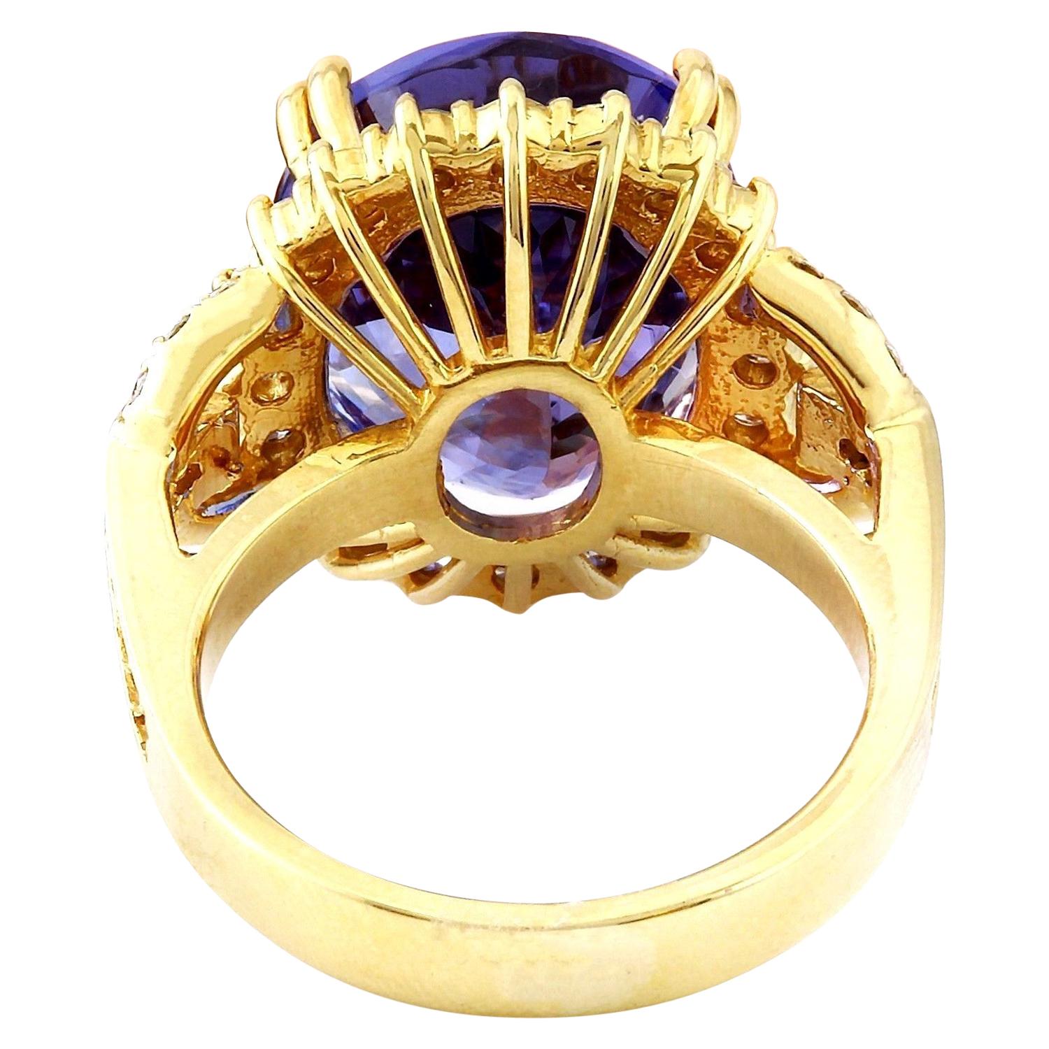 Oval Cut Natural Tanzanite Diamond Ring In 14 Karat Solid Yellow Gold  For Sale
