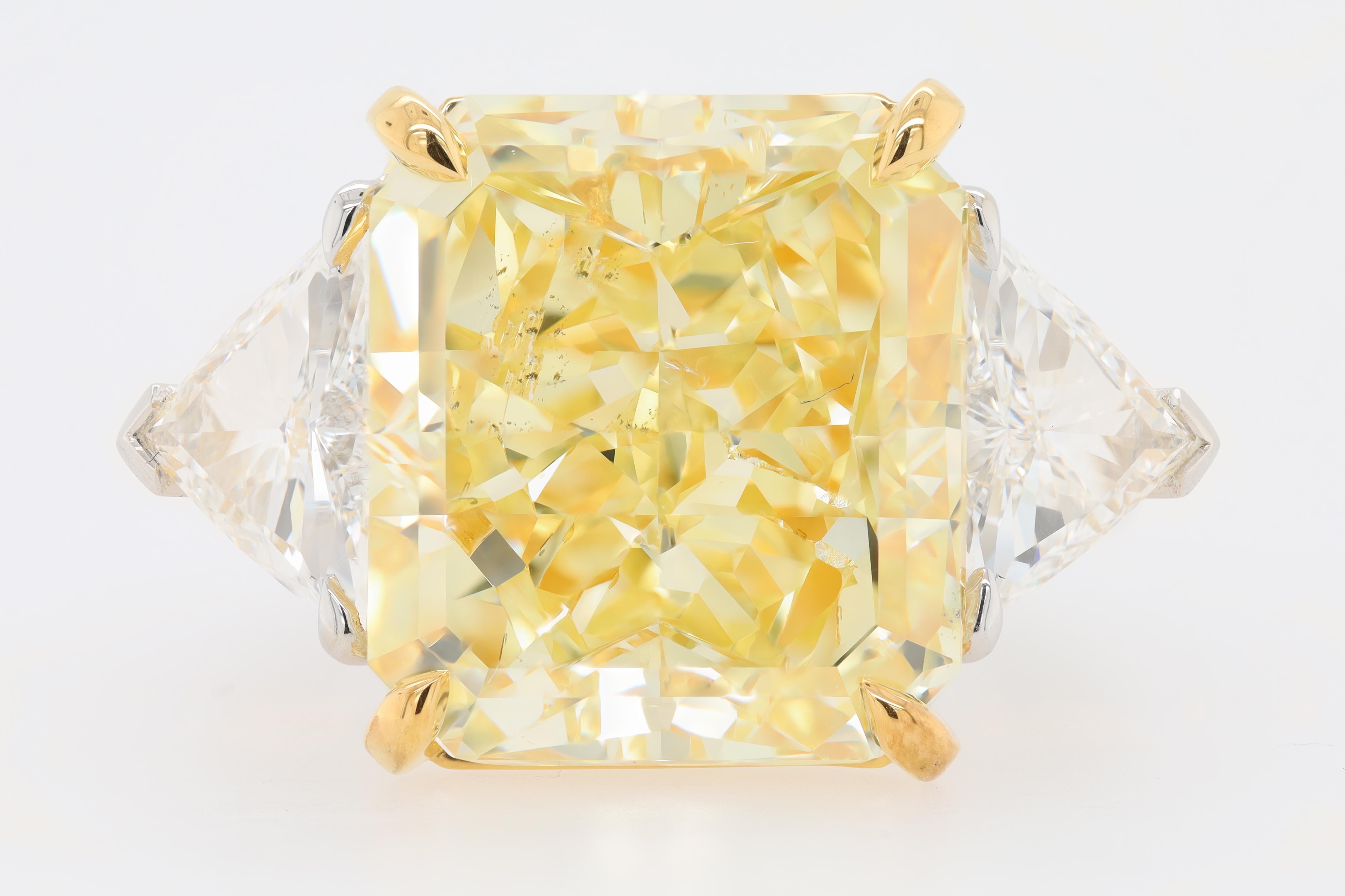 Radiant Cut Diana M. 15.03 Fancy Intense Yellow VS2 Diamond Engagement Ring For Sale