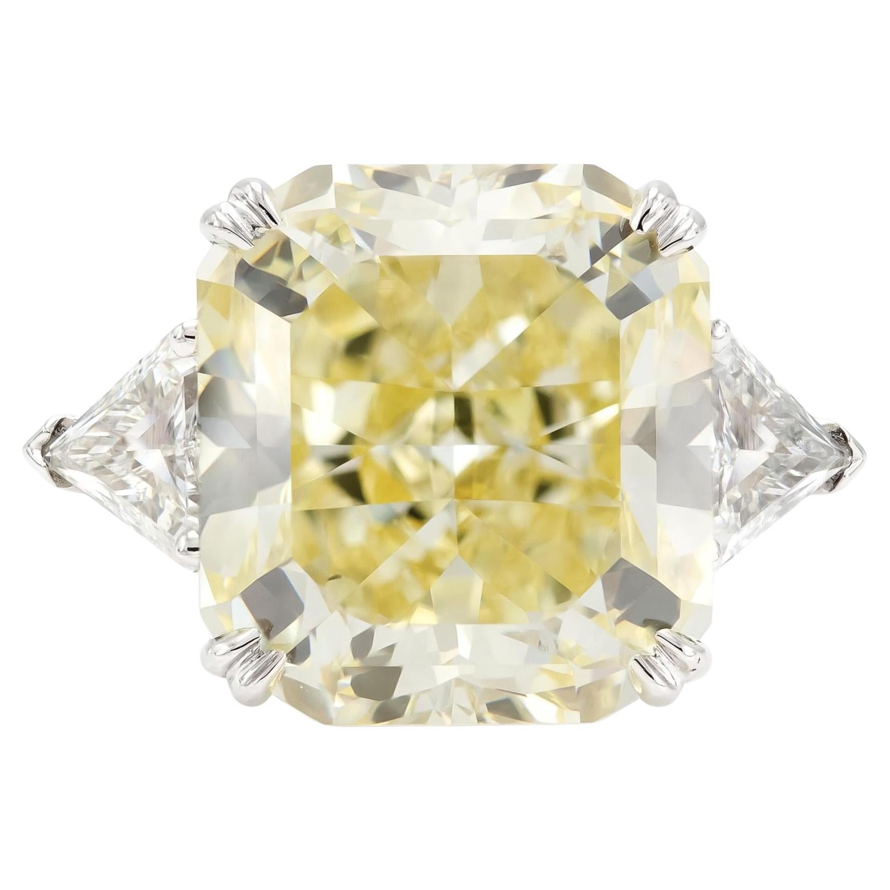 15.04 Carat Cushion Cut Fancy Intense Yellow Diamond Engagement Ring