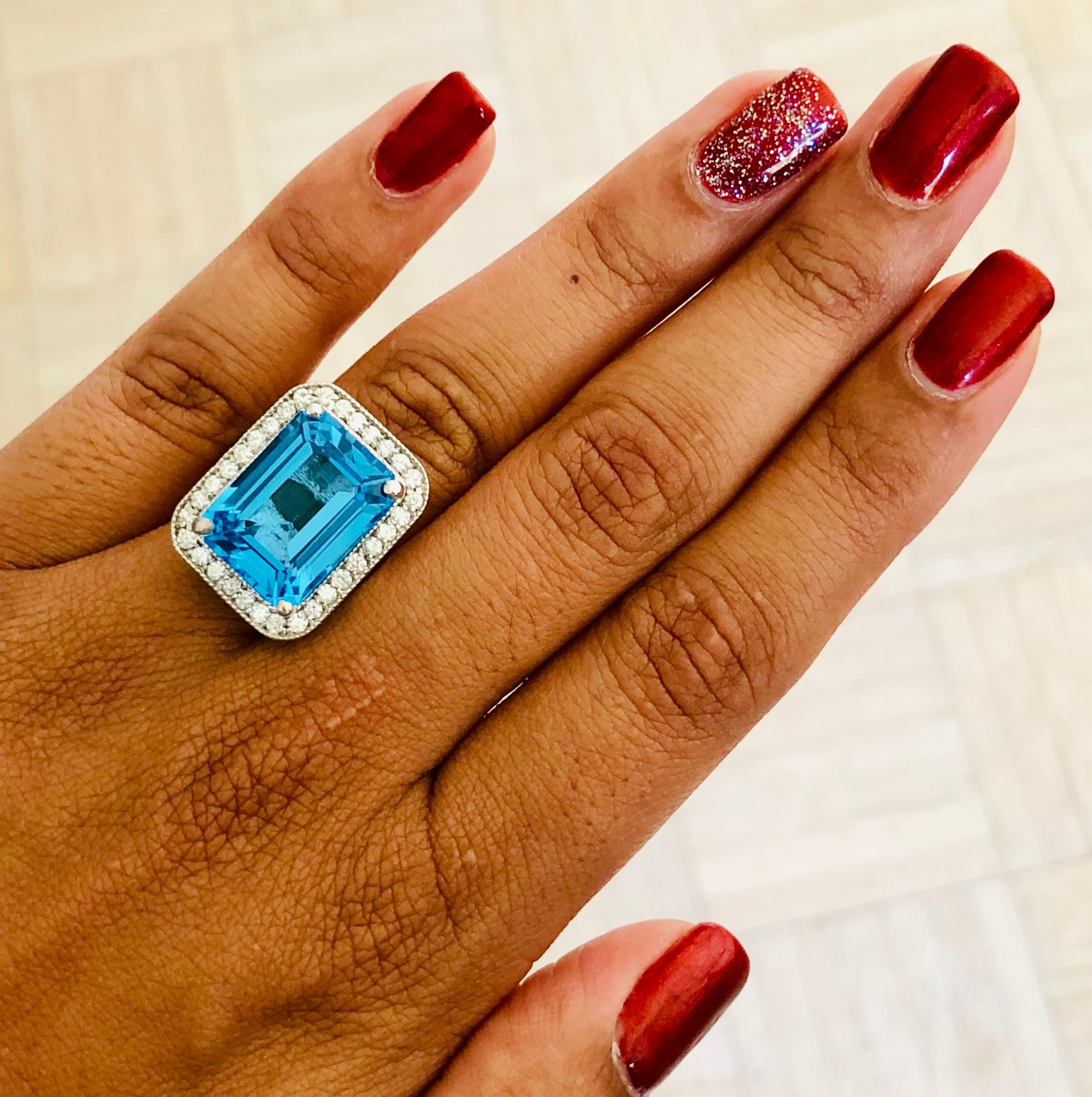 Women's 15.05 Carat Blue Topaz Diamond 14 Karat White Gold Cocktail Ring For Sale