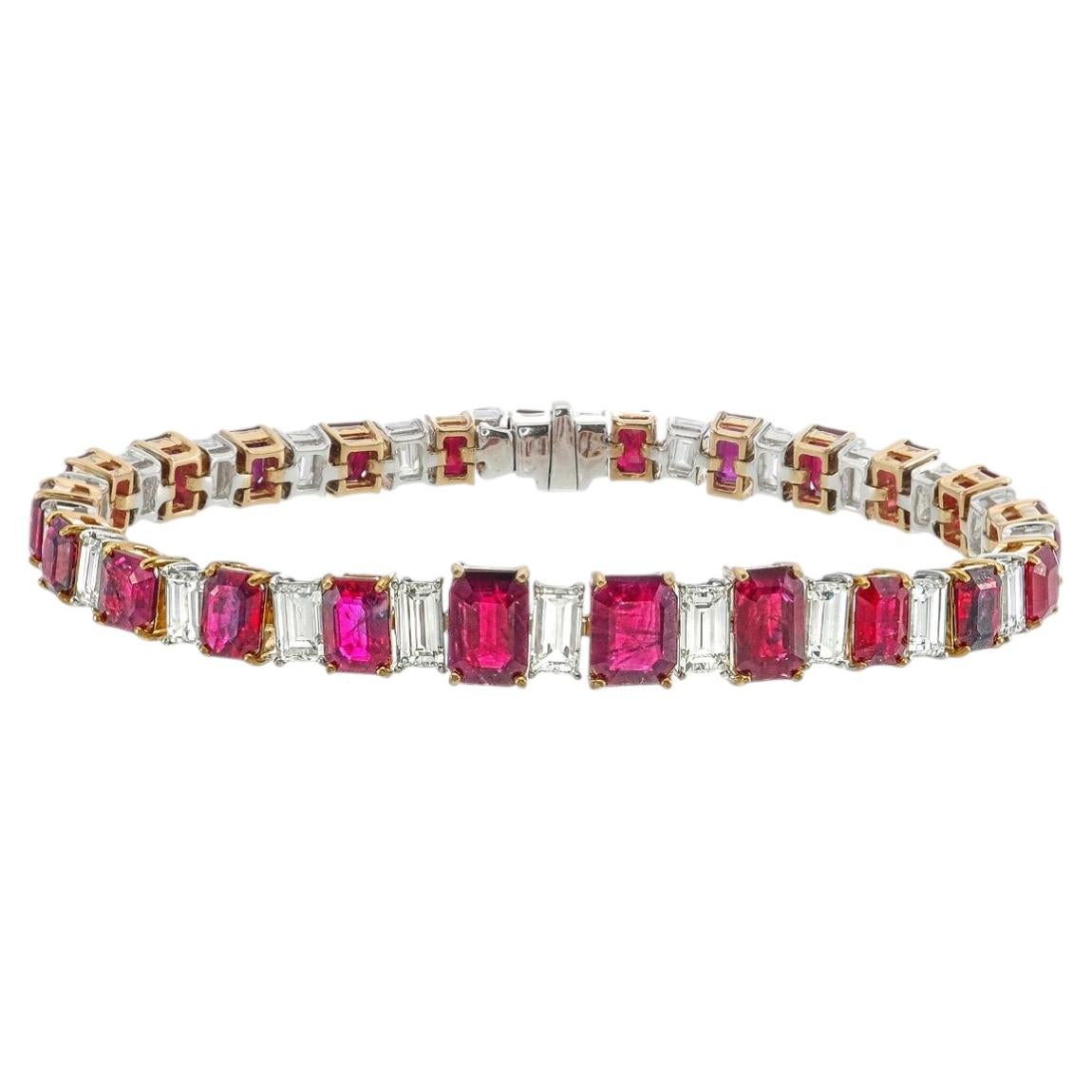Pulsera de rubí de Birmania sin calor de 15,05 quilates en oro blanco de 18 quilates en venta
