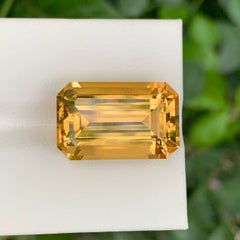 15.05 Carat Natural Faceted Loose Yellow Citrine Emerald Cut Brazilian Gemstone
