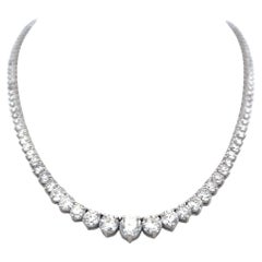 Collier Riviera en or blanc 14 carats avec diamants ronds brillants H-I I1 de 15,05 carats
