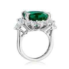 15.05ct Oval Emerald & Pear Shape Diamond Halo Ring