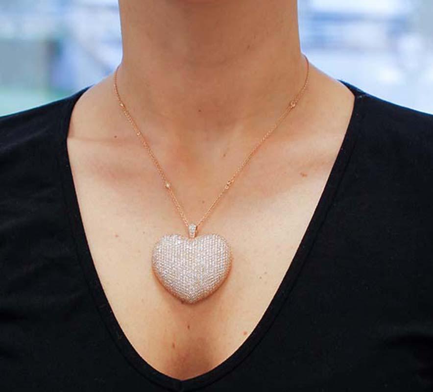 De las mujeres 15.07 Ct Diamantes, Oro Rosa de 18 Kilates el Collar Colgante en Forma de Corazón Más Grande en venta