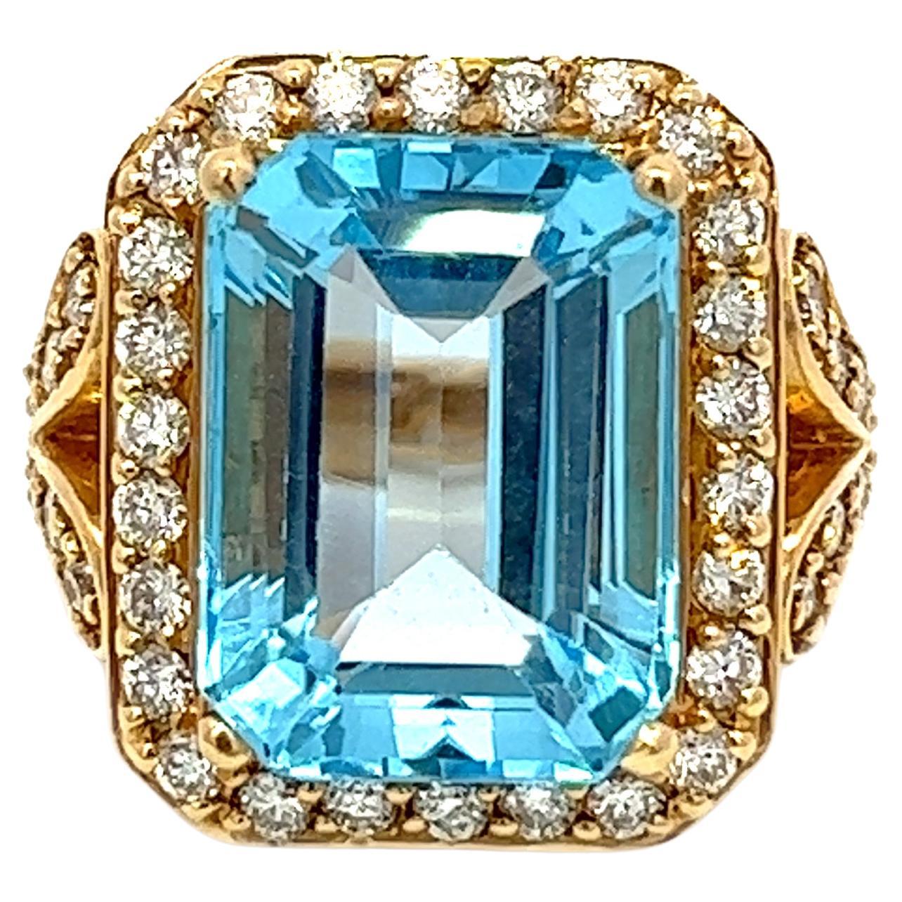 15.07CT Total Weight Blue Topaz & Diamonds Set in 14KY For Sale