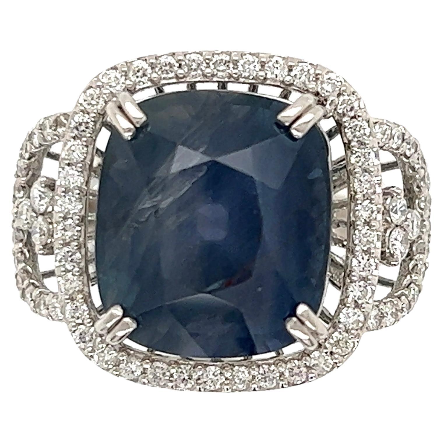 15.08 Carat Cushion Sapphire and Diamond Platinum Ring Estate Fine Jewelry For Sale