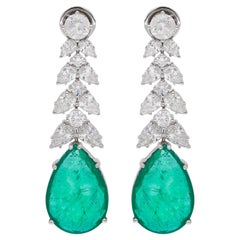 Orecchini a goccia con diamante smeraldo dello Zambia, taglio pera, 15,08 carati, oro bianco 14k