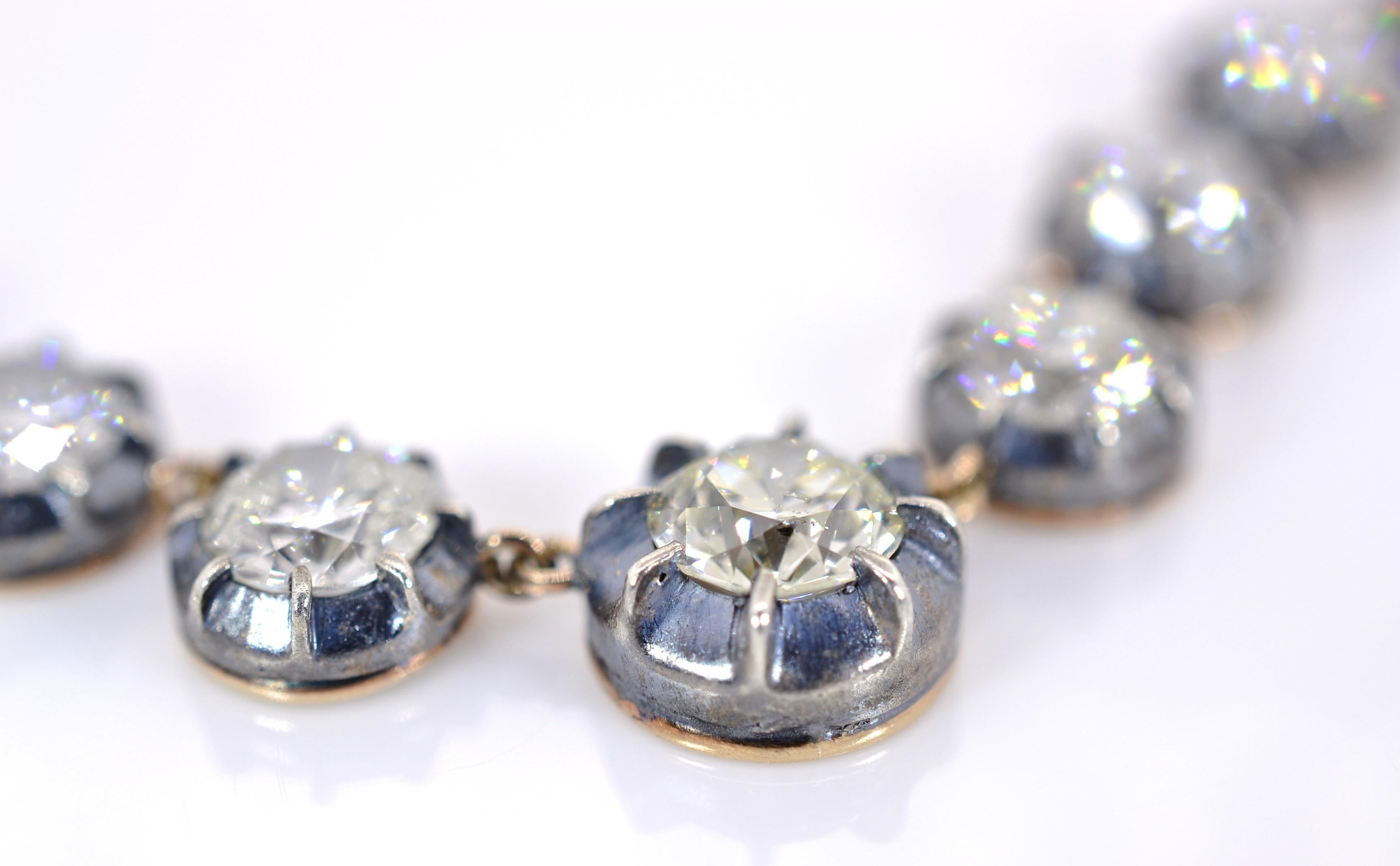 Old European Cut 15.09 Carat Old Cut Diamond Victorian Revival Necklace For Sale