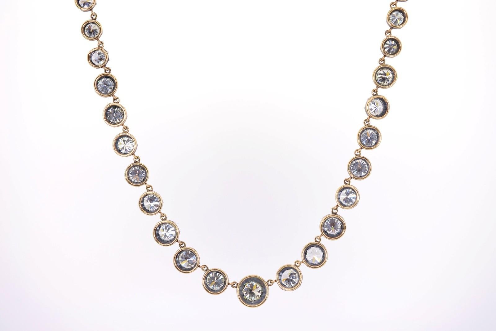 15.09 Carat Old Cut Diamond Victorian Revival Necklace For Sale 1