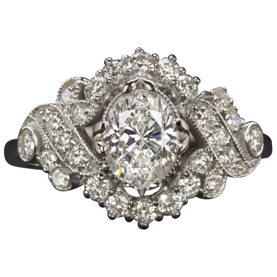 1.50Carat Oval Cut Diamond Vintage Ring Cocktail Engagement Ring Natural Art Dec