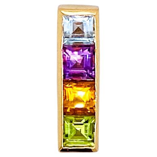 Multicolor Stone Bar Pendant 14K Birthstones Blue Topaz Amethyst Citrine Peridot