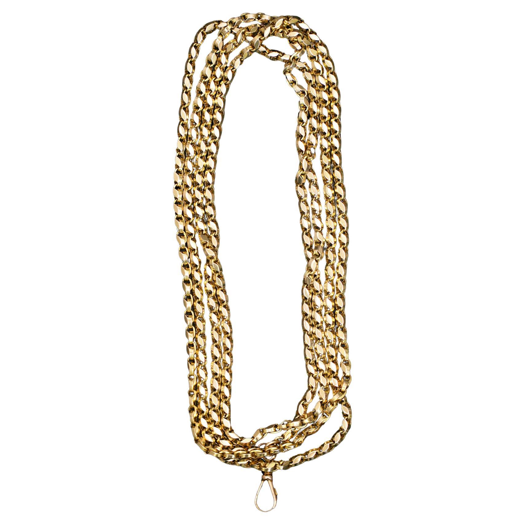 150cm Victorian 9k Yellow Gold Fancy Link Guard Chain Circa 1880 For Sale