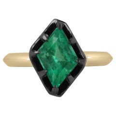 1.50ct 18K Rare Colombian Emerald-Lozenge Cut 8 Prong Solitaire Gold Vintage Rin