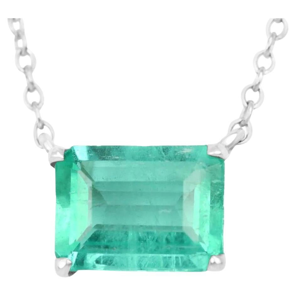 1.50ct .925 Silver Solitaire Emerald Necklace Natural May Birthstone Emerald For Sale