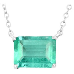 1.50ct .925 Silver Solitaire Emerald Necklace Natural May Birthstone Emerald