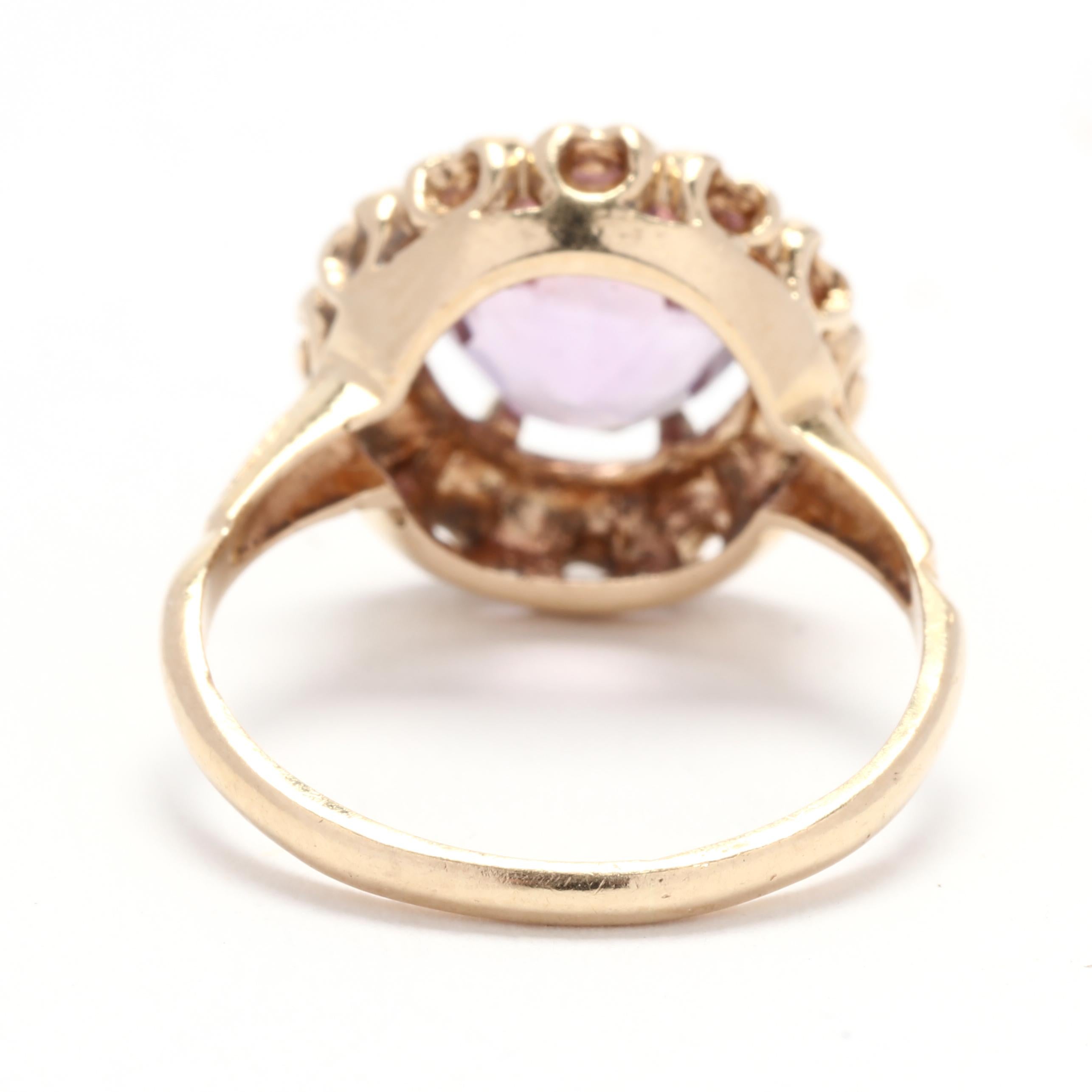 Round Cut 1.50ct Amethyst Flower Halo Ring, 14K Yellow Gold, Ring Size 5.5, Vintage Ring