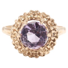 1.50ct Amethyst Flower Halo Ring, 14K Yellow Gold, Ring Size 5.5, Vintage Ring