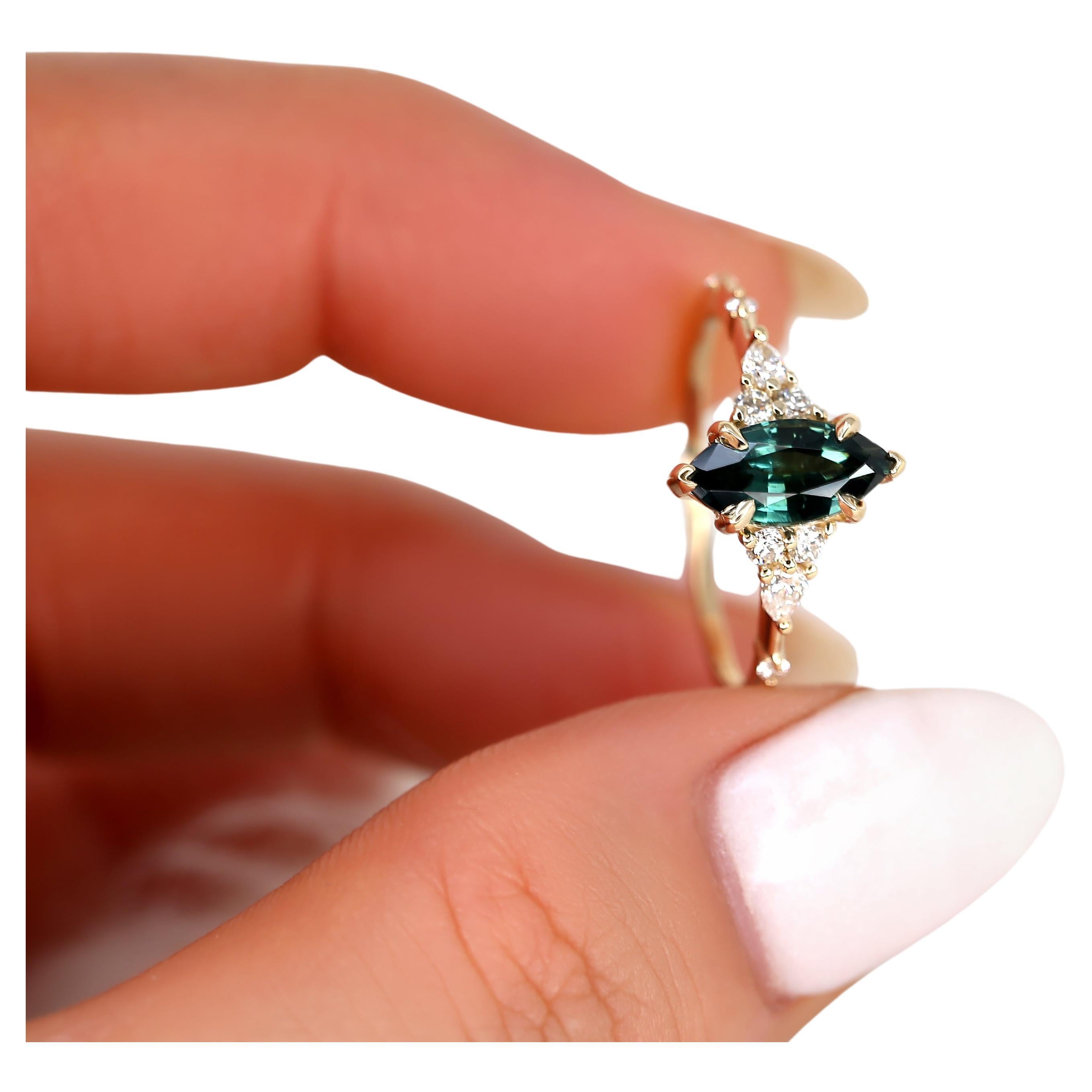 1,50 Karat Astrid 14kt Gold Teal Saphir Diamant Marquise Cluster-Ring