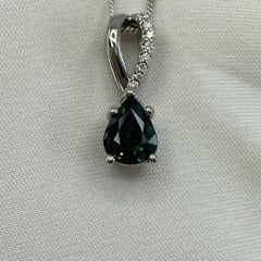 1.50ct Australia Green Blue Natural Sapphire & Diamond 18k White Gold Pendant