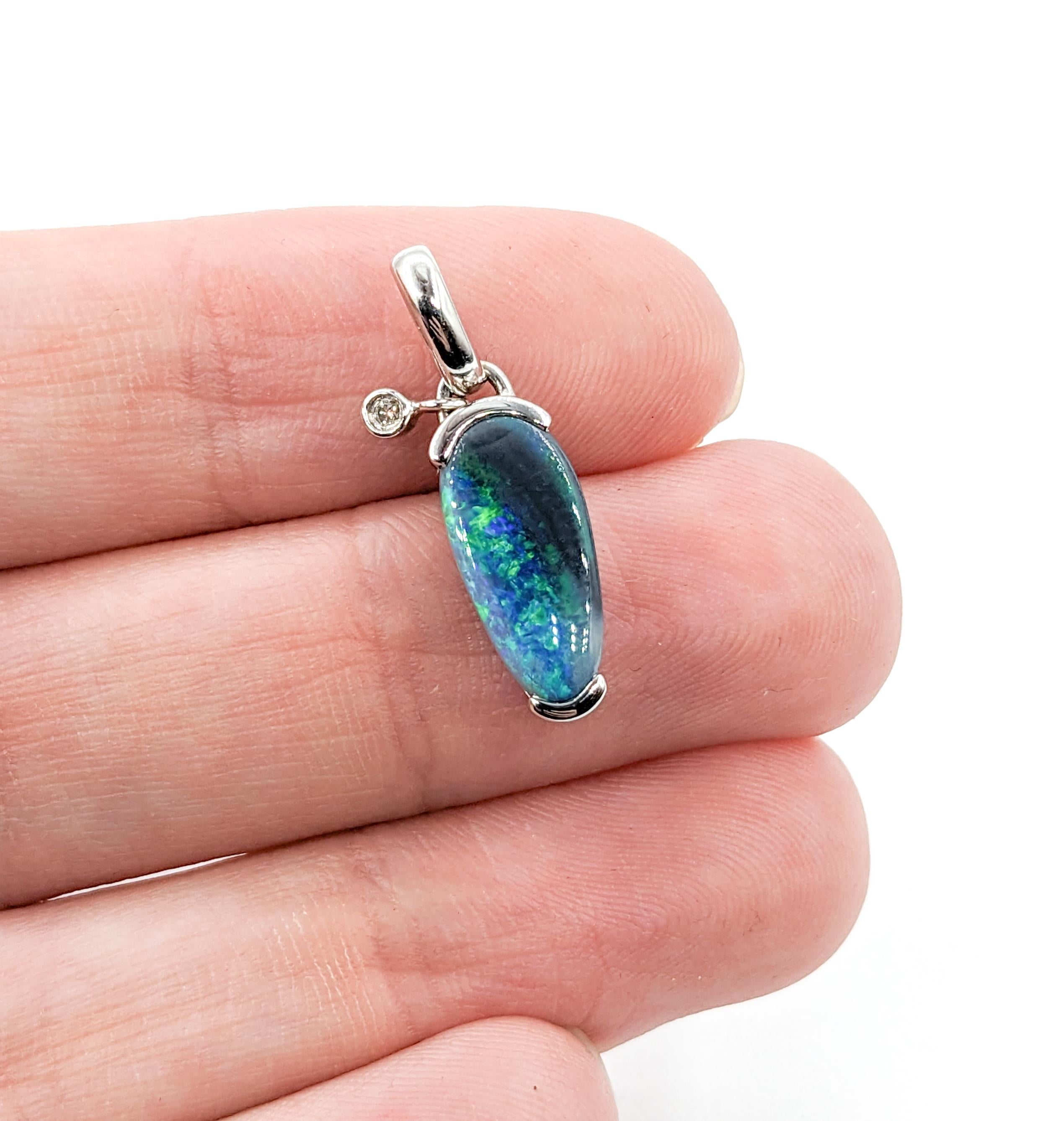 Modern 1.50ct Black Opal Pendant in White Gold For Sale