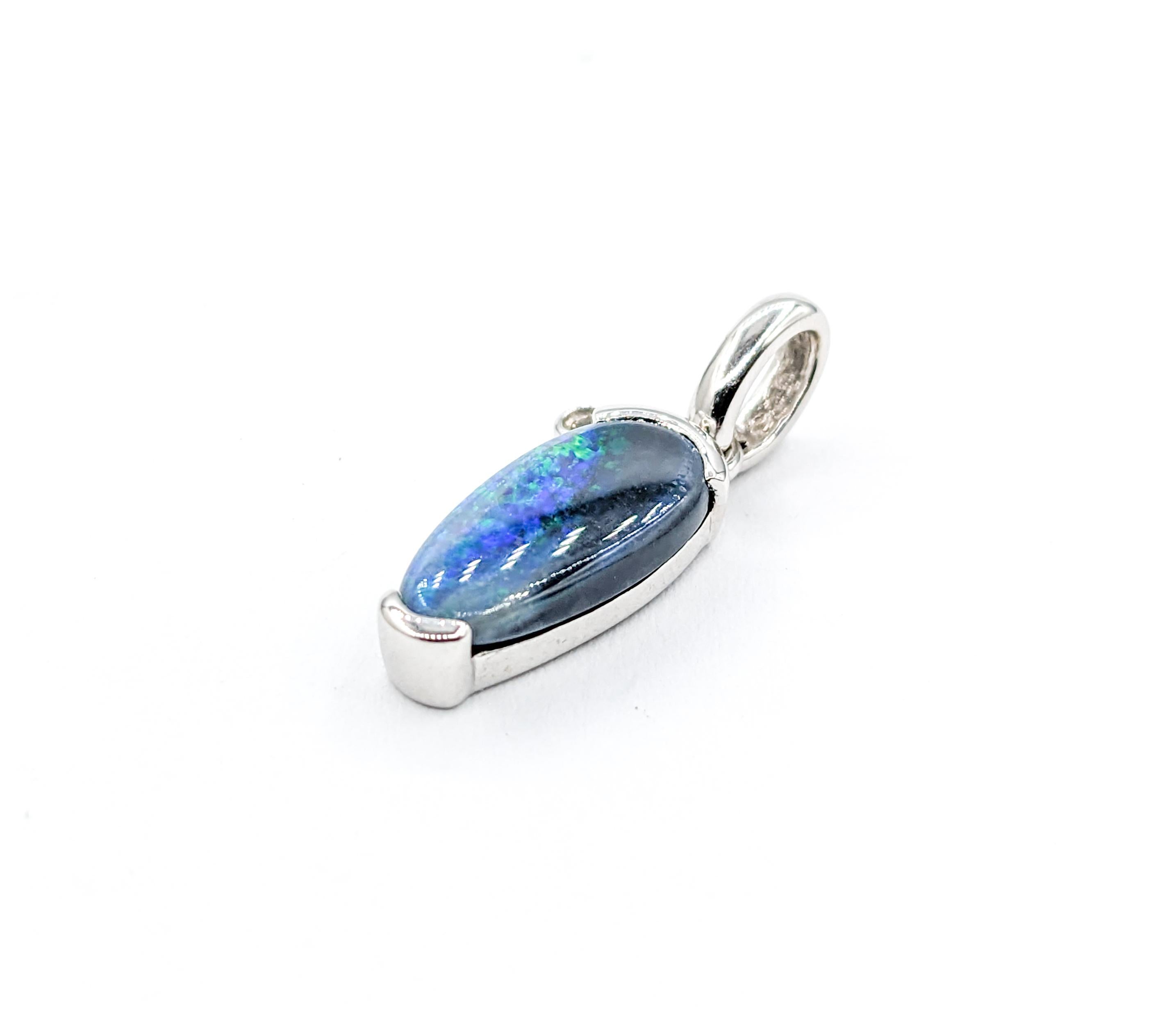 Cabochon 1.50ct Black Opal Pendant in White Gold For Sale