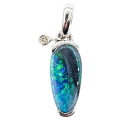 Vintage 1.50ct Black Opal Pendant in White Gold
