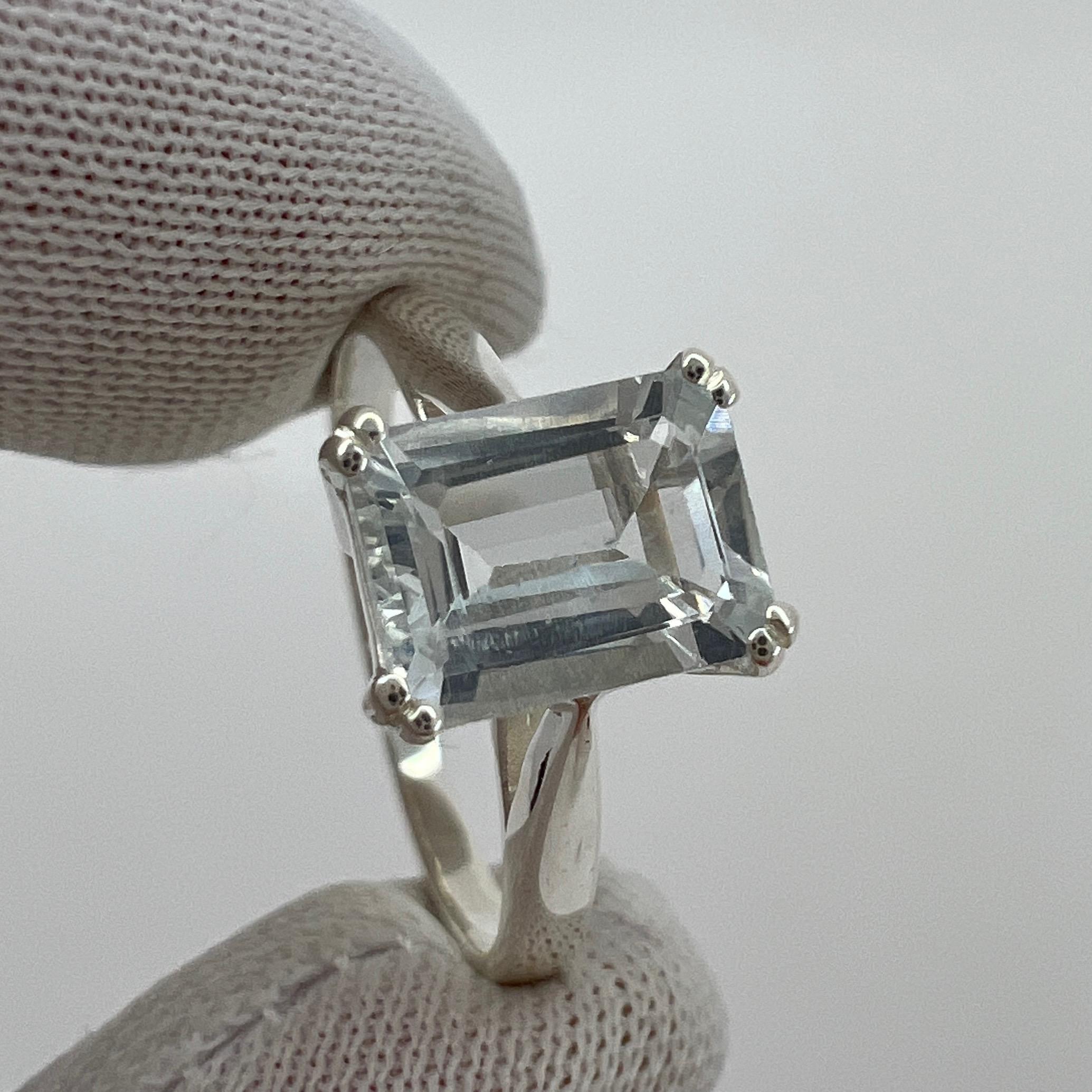 1.50ct Blue Aquamarine Emerald Octagon Cut 925Sterling Silver Solitaire Ring In New Condition For Sale In Birmingham, GB