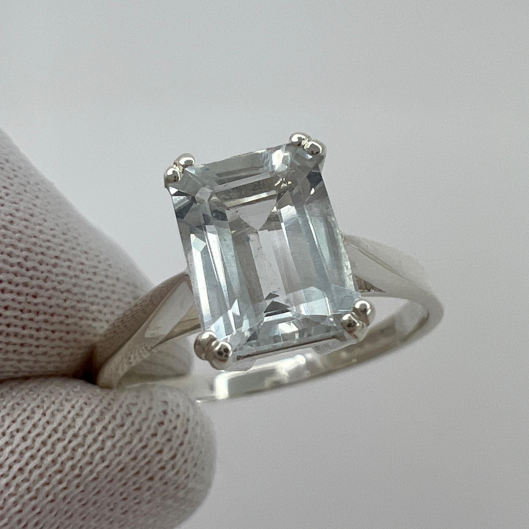 Women's or Men's 1.50ct Blue Aquamarine Emerald Octagon Cut 925Sterling Silver Solitaire Ring For Sale