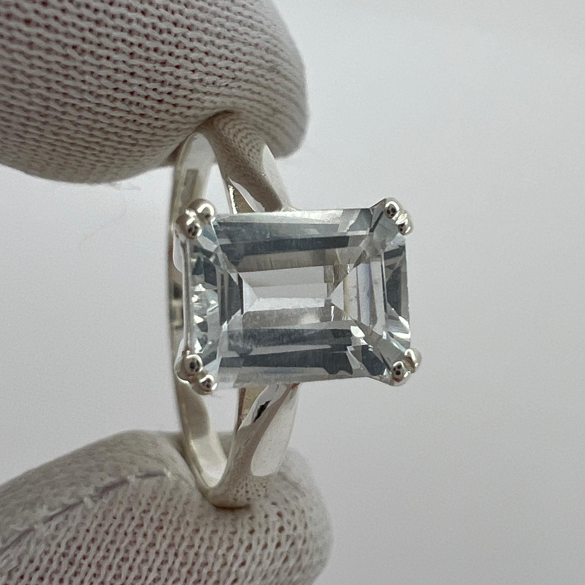 1.50ct Blue Aquamarine Emerald Octagon Cut 925Sterling Silver Solitaire Ring For Sale 2