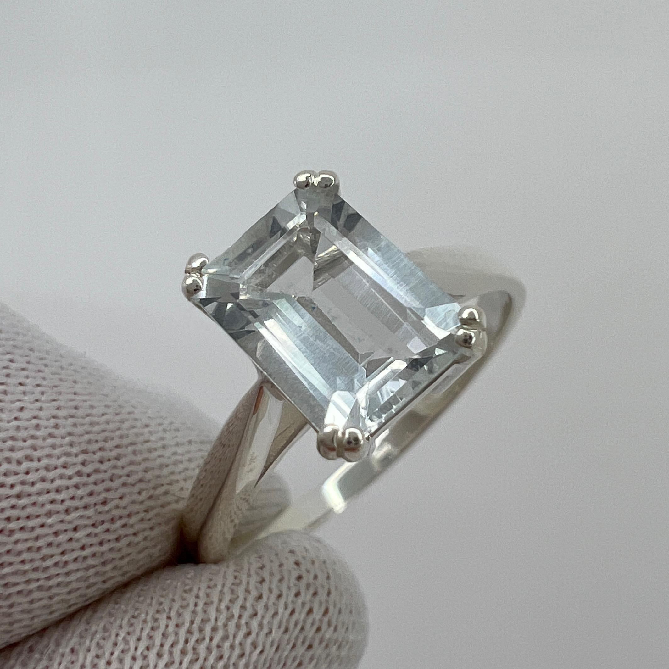 1.50ct Blue Aquamarine Emerald Octagon Cut 925Sterling Silver Solitaire Ring For Sale 3