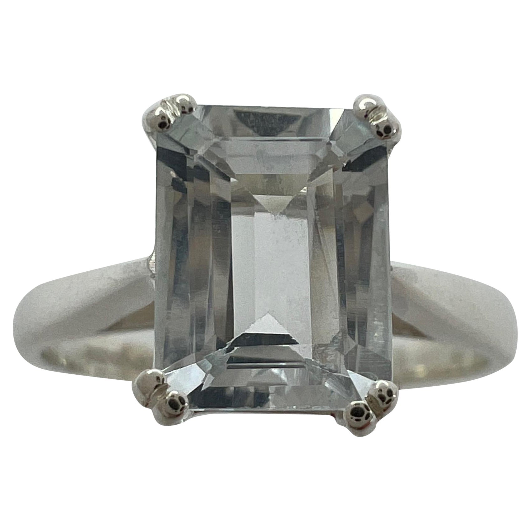 1,50 Karat Blauer Aquamarin Smaragd Achteckschliff 925 Sterlingsilber Solitär Ring