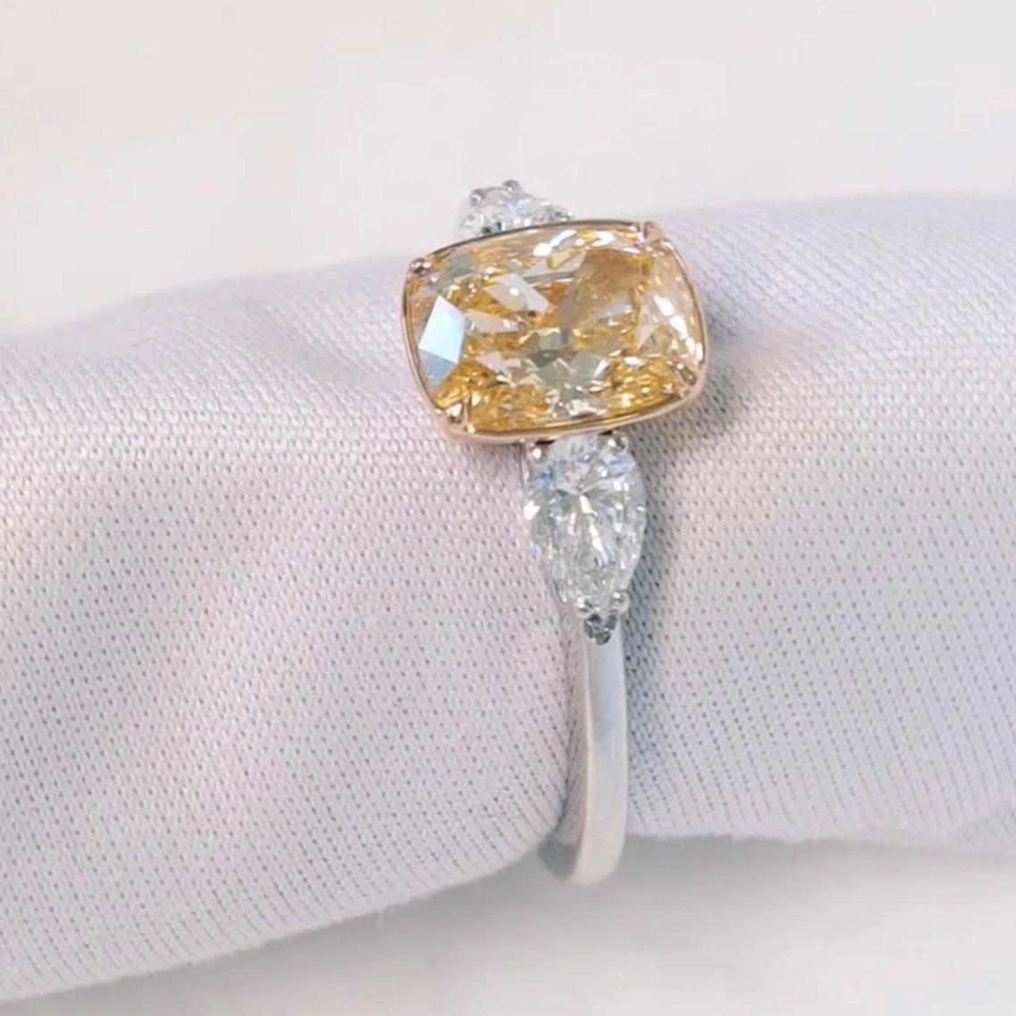 1.50ct. Cushion Natural Fancy Yellow-Orange Diamond Engagement Ring, GIA Report. For Sale 1