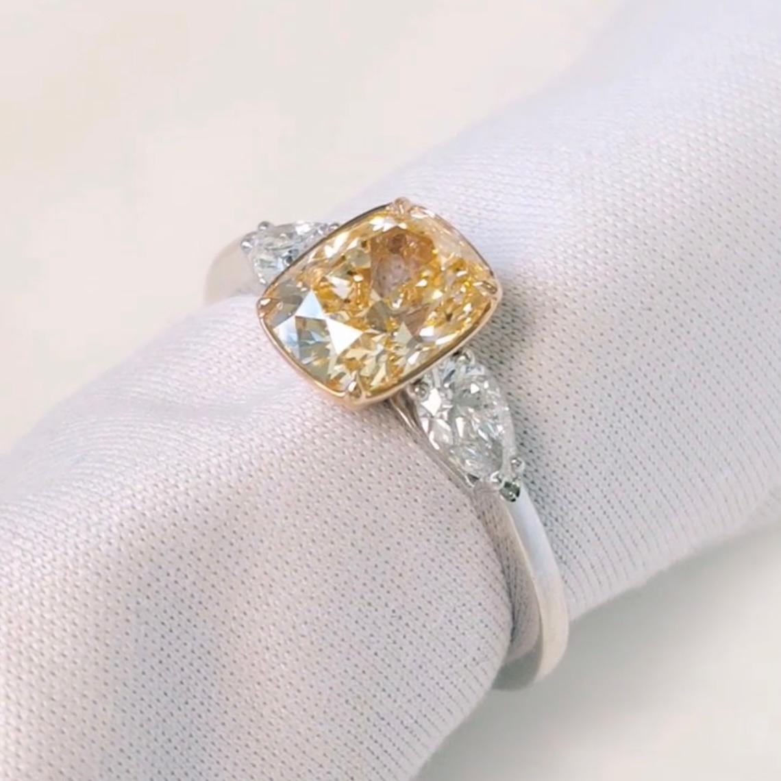 1.50ct. Cushion Natural Fancy Yellow-Orange Diamond Engagement Ring, GIA Report. For Sale 2