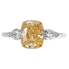 1.50ct. Cushion Natural Fancy Yellow-Orange Diamond Engagement Ring, GIA Report.