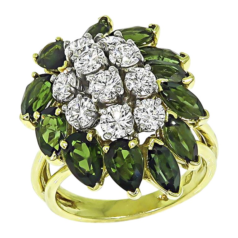 Diamante de 1,50 ct Turmalina verde de 4,00 ct Anillo de oro de 18 quilates en venta