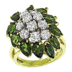 1.50ct Diamond 4.00ct Green Tourmaline 18k Gold Ring