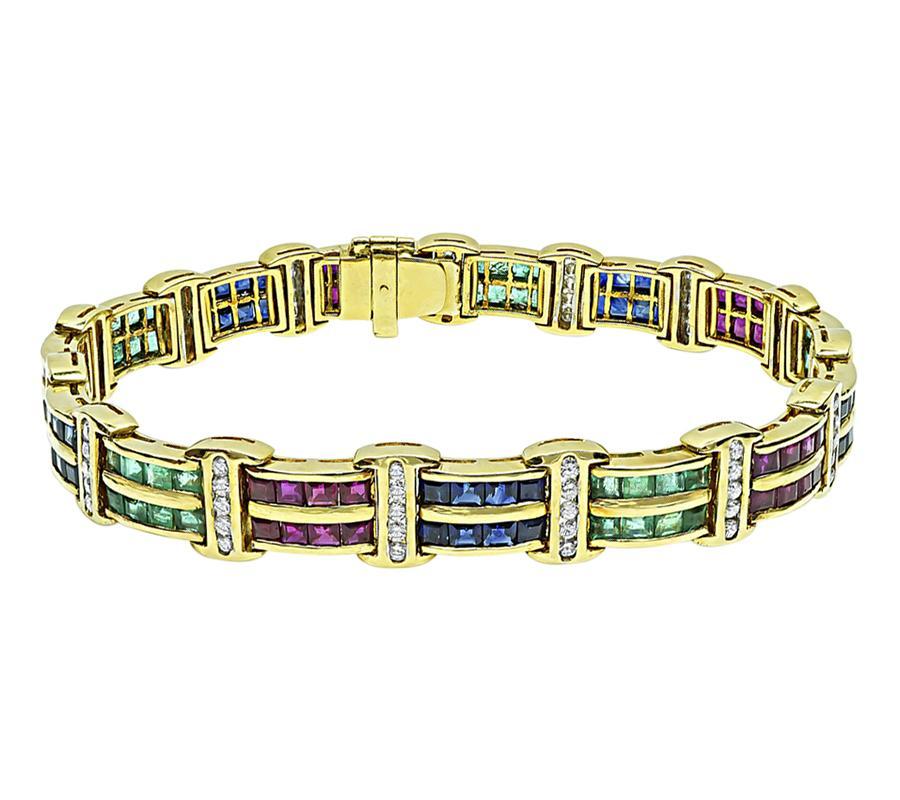 Taglio rotondo Bracciale in oro con diamanti da 1,50 carati e pietre preziose multicolore da 4,40 carati in vendita