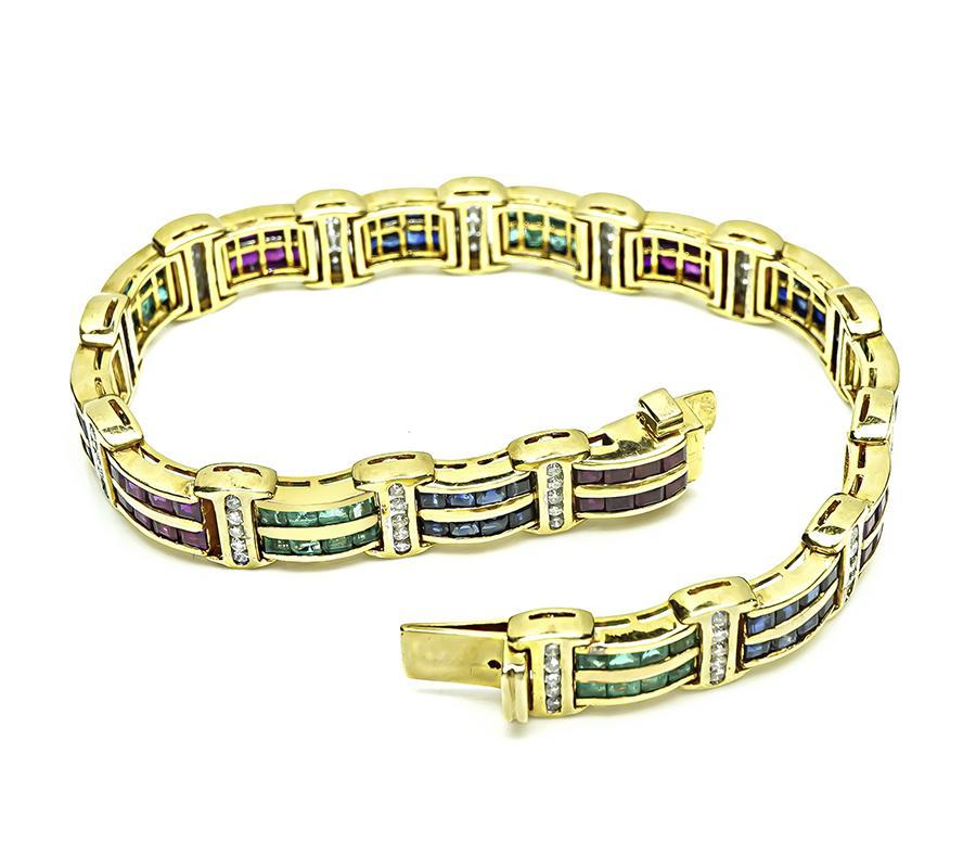 Bracciale in oro con diamanti da 1,50 carati e pietre preziose multicolore da 4,40 carati In condizioni buone in vendita a New York, NY