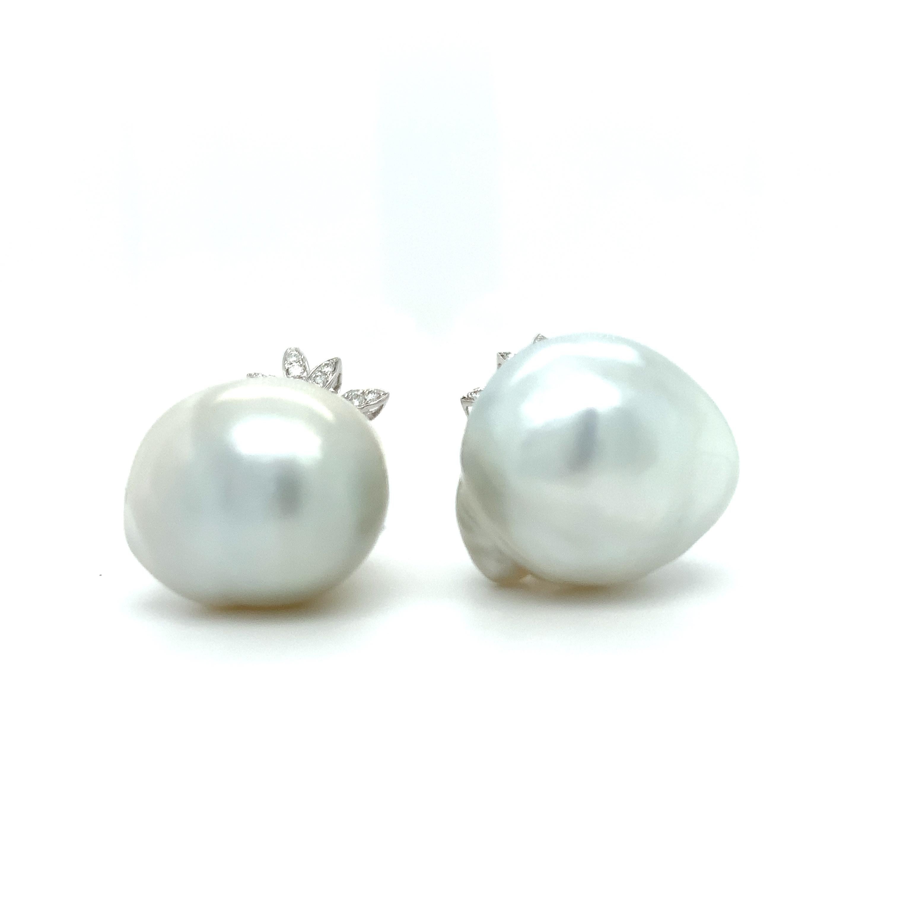 1.50ct Diamond and Natural Pearl Drop Earrings 18K White Gold For Sale 4