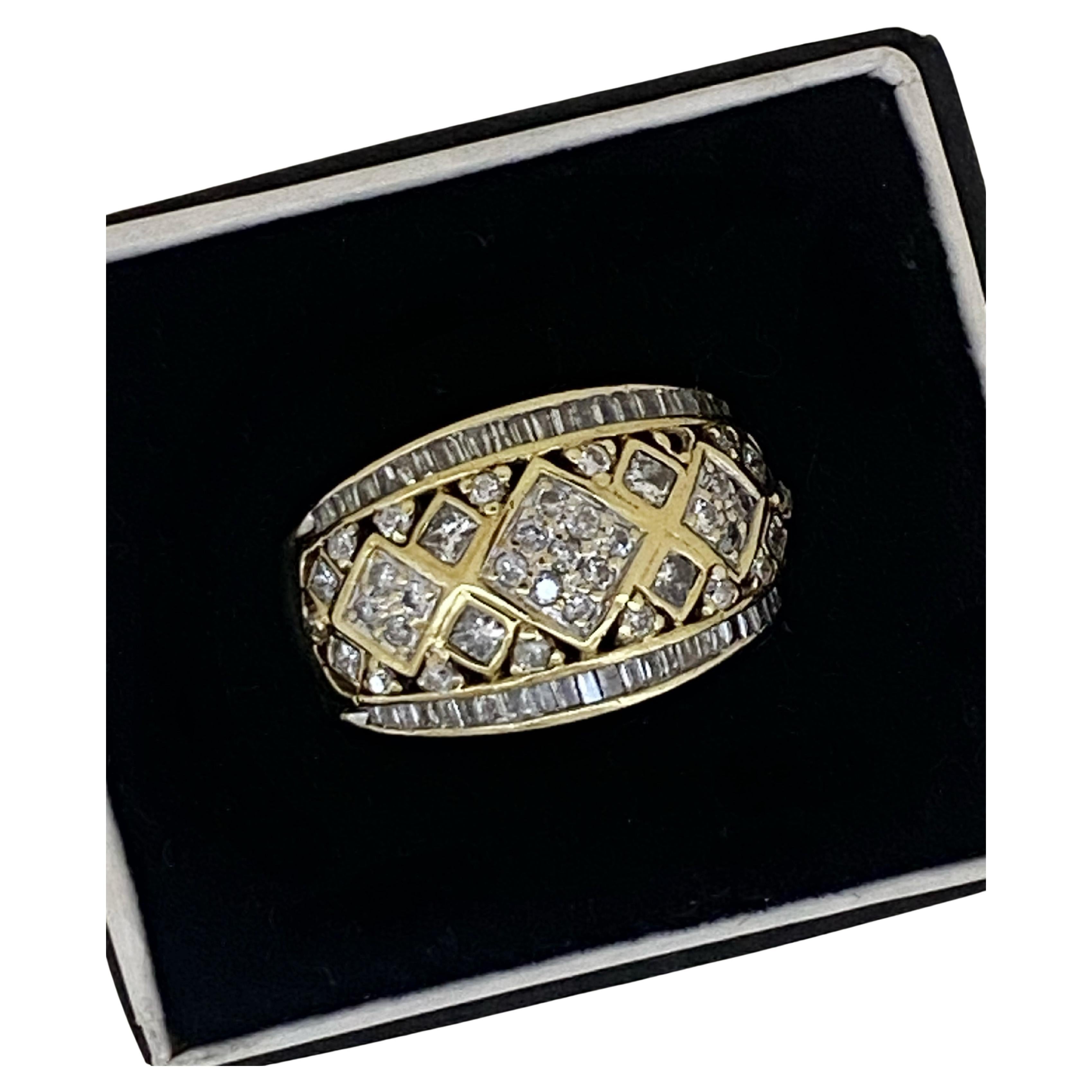 1.50ct Diamond Cluster (Round & Baguette) Retro Bombé Ring in 9K 375 Yellow Gold
