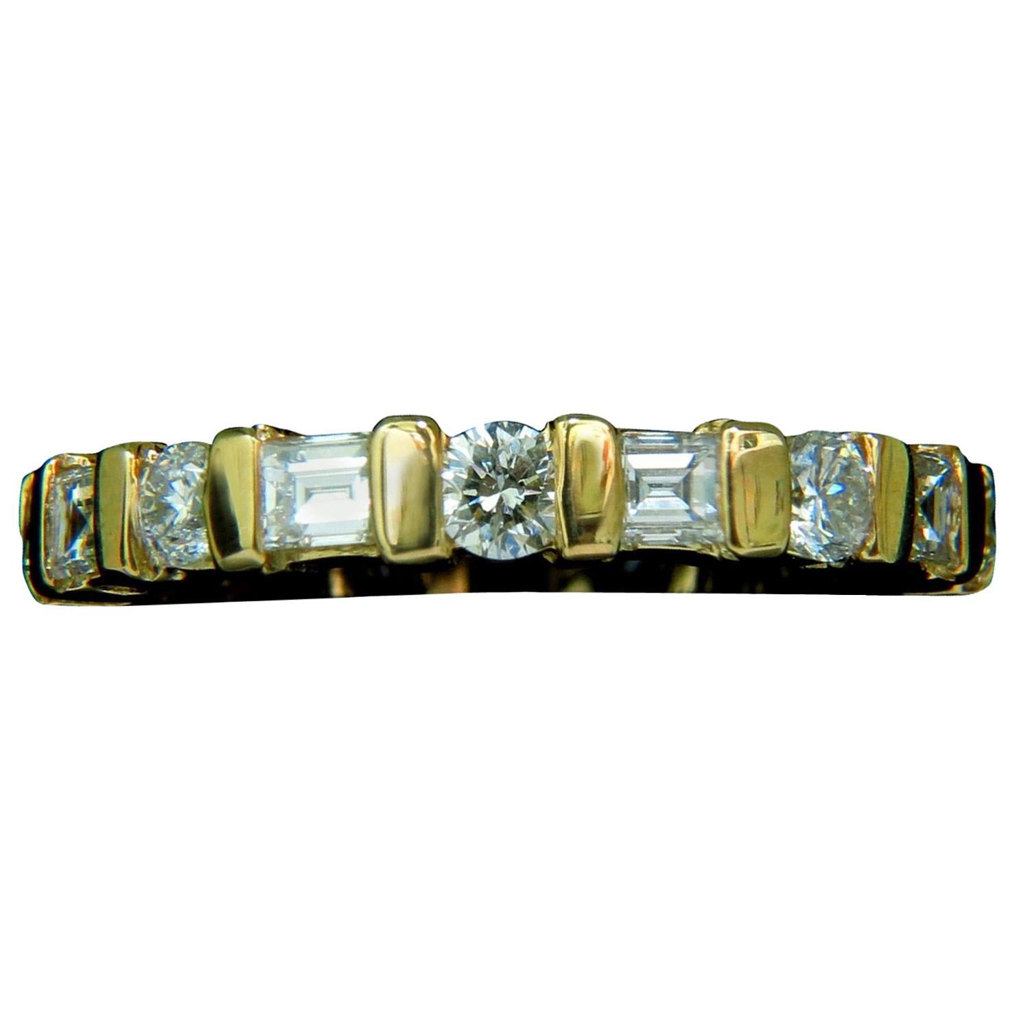 Bracelet d'éternité en or 14 carats avec diamants taille baguette et diamants 1,50 carat
