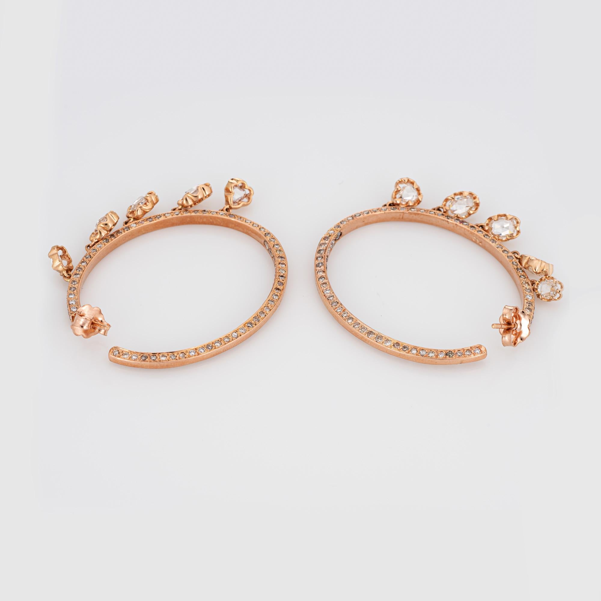 Stylish pair of fringe hoop earrings crafted in 18k rose gold (circa 2000s). 

Rose cut & round brilliant cut diamonds total an estimated 1.50 carats (estimated at I-J color and SI2-I2 clarity). 

The striking hoop earrings are set with a fringe of