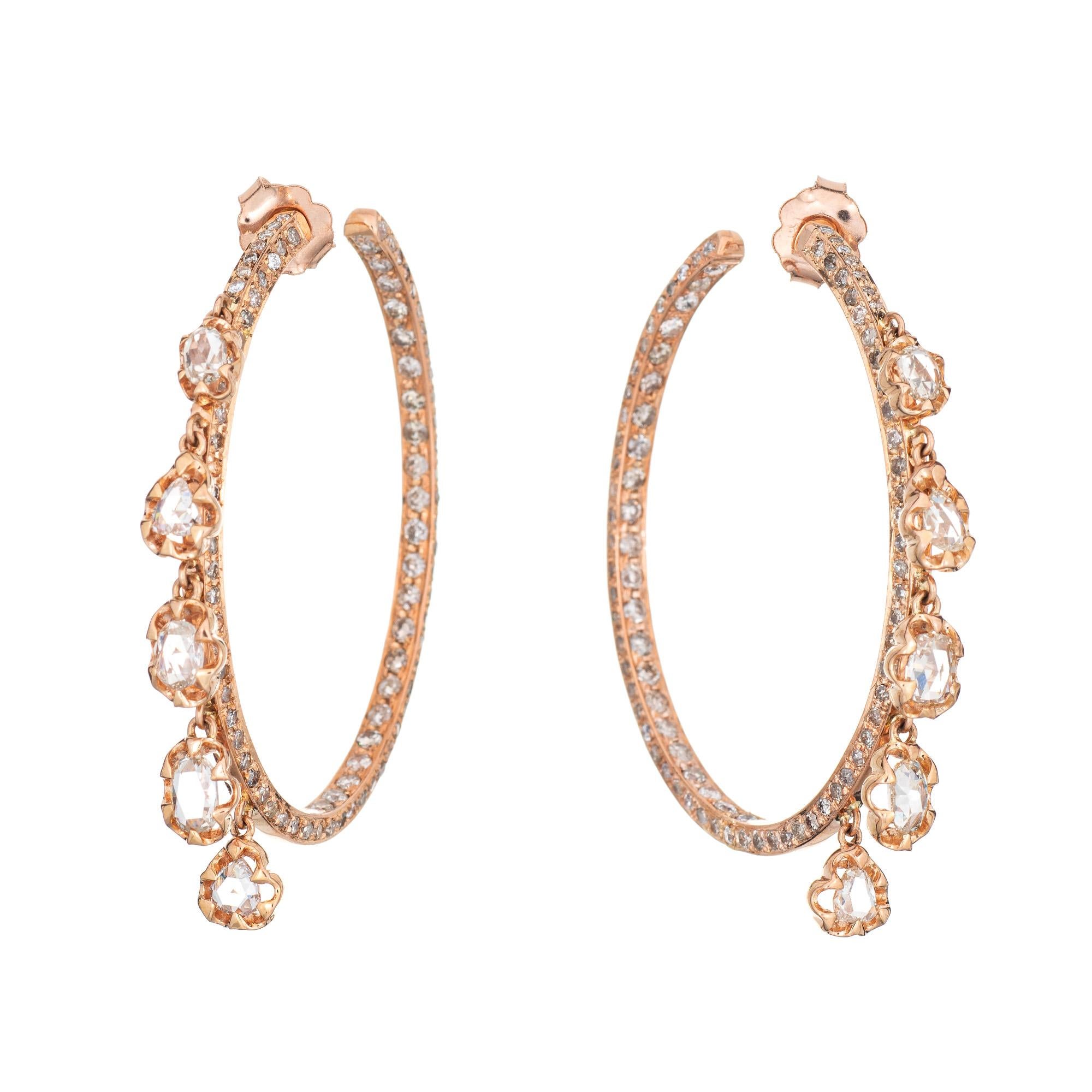 Contemporary 1.50ct Diamond Fringe Hoop Earrings Estate 18k Rose Gold Inside Out Jewelry For Sale