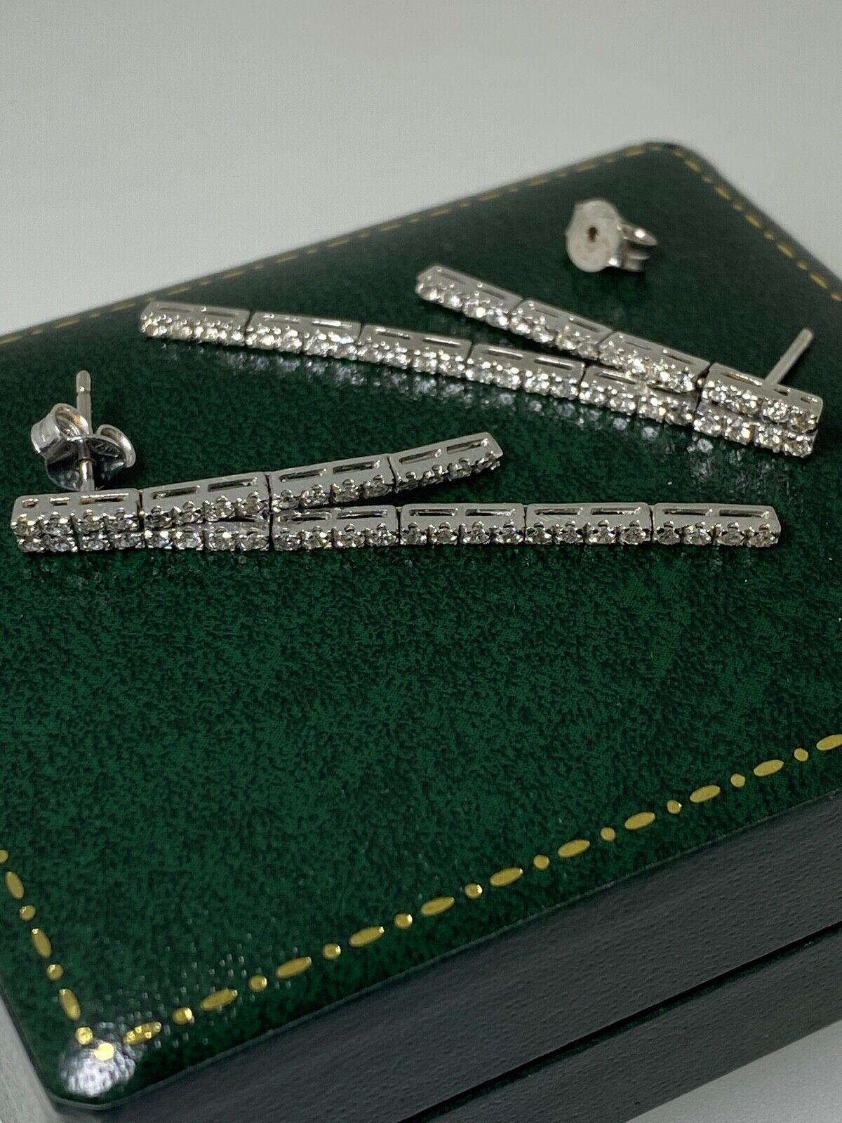 Women's 1.50ct Diamond (G/VS) Double Line Cluster Earrings in 18K 750 White Gold. For Sale